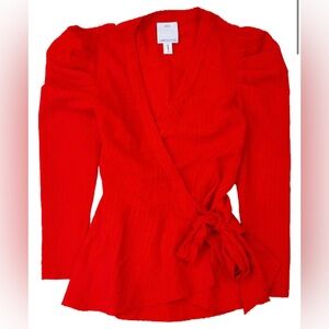 C/MEO COLLECTIVE TEXTURED WRAP TOP MEDIUM HOLIDAYS PARTY CHRiSTMAS CELEBRATE RED